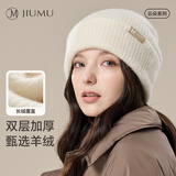 玖慕（JIUMU）山羊绒帽子女秋冬季加厚保暖绵羊毛冷帽大头围堆堆帽针织帽毛线帽