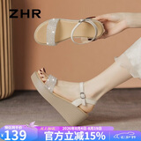 ZHR凉鞋女夏增高软底坡跟凉鞋女舒适搭扣一字带女鞋 M582 米色 37 