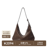 裘真（qiuzhen）【明星同款】植鞣胎牛皮腋下经典hobo包通勤真皮女包 咖啡色-大号(胎牛皮版) 小包/大包
