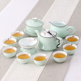 唯古潮汕功夫茶具套装家用小套青瓷茶盘茶壶盖碗茶杯陶瓷茶船办公茶海 盖碗茶壶12件套（普通包装）