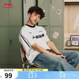 李宁短袖T恤宽松男女同款夏季棉质圆领足球元素运动上衣AHSU657
