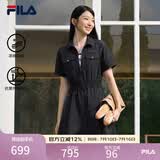 斐乐 斐乐官方女装梭织工装连衣裙夏季时尚凉感防晒收腰裙子 正黑色-BK XL 175/92A/XL