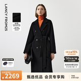 朗姿骐骥红【王楚然同款】纯羊毛通勤大衣修身毛呢外套冬季新款 黑色 S