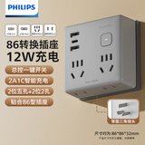 飞利浦（PHILIPS）魔方USB插座转换器/86型转换插座插头/Typec插座扩展/一转多插座/多功能插座12W灰