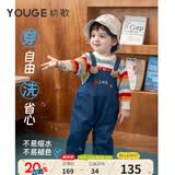 幼歌（YOUGE）婴幼儿秋季童趣卡通牛仔背带裤宽松柔软细腻不掉色裤子 牛仔蓝(66-90裆开扣)（偏大，建议选小一码） 90 cm