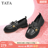 他她（TATA）通勤百搭乐福鞋春季新款方跟小皮鞋女一脚蹬单鞋WCPA1AA5 黑色 38