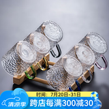 瓷牌茗茶具 玻璃茶杯大号透明玻璃品茗杯耐热小茶杯带把水杯功夫茶具主人杯 锤纹《直口》六彩杯+杯架