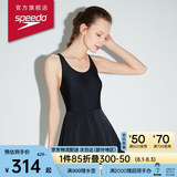 速比涛（Speedo） 噪点系列小黑裙纯色修身遮肚显瘦度假裙式连体泳衣女 黑色/白色 S (高155-160cm,重44-50kg)