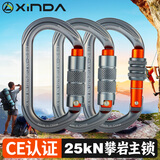欣达（xinda）户外攀岩主锁登山扣O型丝扣自动锁安全扣挂钩速降岩降探洞装备 丝扣锁门/灰色+桔杆