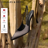 CHARLES&KEITH质感链条尖头高跟凉鞋子女鞋生日礼物送女友CK1-60280377 Black黑色 35 (225)