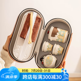 瓷牌茗茶具（cipaiming teaset）旅行茶具套装户外便携式陶瓷快客杯一壶四杯办公室功夫茶壶泡茶 白古茗1壶4杯+罐盘+棕皮包+巾夹