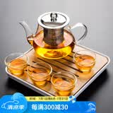 瓷牌茗茶具（cipaiming teaset） 透明玻璃茶具整套套装家用功夫茶壶茶杯会客泡茶器 透明八骏壶4玉兰杯+小四方盘