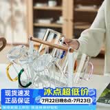 忆壶茶（YIHUTEA） 玻璃杯水杯子耐热茶杯加厚套装家用泡茶杯牛奶果汁喝水杯六色杯 【大容量】轻颜杯6只+杯架450ml