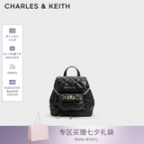 CHARLES&KEITH菱格大容量柔软背包书包双肩包包女包七夕礼物送女友CK2-60151400 Black黑色 S