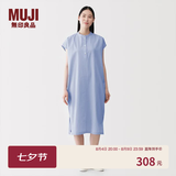 MUJI 女式 凉感 套头连衣裙 女装宽松裙子26年夏季纯棉中长裙BC2Q8C6S 蓝色格纹 XL (165/92A)