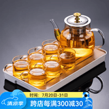 瓷牌茗茶具功夫茶具套装玻璃茶壶雅趣金盖泡茶壶加厚耐热泡茶壶家用 金盖雅趣壶透明+小长方密胺盘 7件