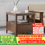 沃木 实木边几茶几角桌角几 北欧实木置物花架 美式飘窗桌 下抽方几60*60*60cm【FS-902】
