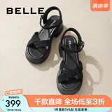 百丽（Belle）满钻条带繁星休闲凉鞋女商场款厚底凉鞋A9S2DBL4 黑色 37 (235mm)