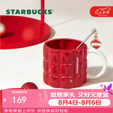 星巴克（Starbucks）红色格纹款马克杯(配搅拌棒)490ml陶瓷水杯咖啡桌面杯七夕礼物