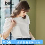 betu百图女装短袖T恤女潮ins气质泡泡袖圆领白色上衣春夏新款2102T13 米白 M