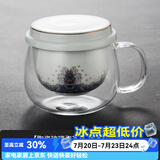 容山堂玻璃杯茶水分离绿茶泡茶杯珐琅彩陶瓷内胆加热保温杯垫茶具 陶瓷玻璃泡茶杯-海水江崖款