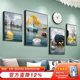 好久不见客厅装饰画现代简约沙发背景墙壁画轻奢大气四联组合挂画 石来运转(含挂钟) 小组合(建议2-2.5米墙)PS黑框