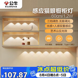 公牛（BULL）感应猫眼橱柜灯磁吸充电山丘光效展柜玄关氛围小夜灯 银60cm三色