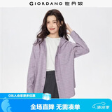 佐丹奴法兰绒衬衫女新款纯棉美式学院风宽松连帽格子衬衫13345860
