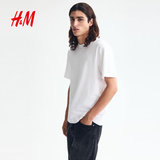 H&M男装女装T恤夏季透气圆领运动短袖内搭简约上衣正肩T恤0685816 白色 S 170/92