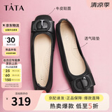 他她（TATA）生巧奶油平底单鞋透气休闲鞋晚晚鞋妈妈鞋子 黑色[肤感牛皮] 39