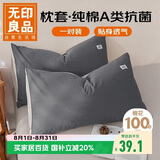 无印良品A类全棉枕套100%纯棉枕套枕巾48x74cm一对装 深灰浅灰
