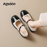 奥古狮登（Agsdon）玛丽珍鞋女新款粗跟百搭一字扣小皮鞋女配裙子浅口单鞋 米黑 37