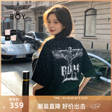 BOY LONDON【满天星】夏季男女同款短袖渐变烫钻印花时尚T恤N01107 黑色 M