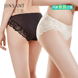 金三塔商场同款女士内裤100%桑蚕丝花边中腰三角裤真丝内裤女 黑色+浅肤色 2条 L