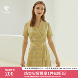范思蓝恩正式气质通勤连衣裙女夏季收腰显瘦面试西装裙 草黄绿 XS