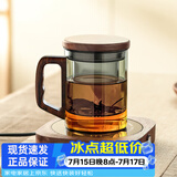 忆壶茶（YIHUTEA） 泡茶杯茶水分离玻璃杯办公室茶道喝茶杯子男士个人专用高档水杯 【黑色】加厚泡茶杯+55℃保温垫