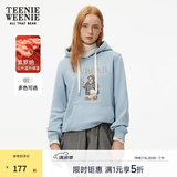 Teenie Weenie小熊秋冬装学院风蓝色T恤索罗娜加绒连帽卫衣套头衫 浅蓝色 S (160)
