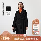 朗姿骐骥红【王楚然同款】纯羊毛通勤大衣修身毛呢外套冬季新款 黑色 S