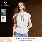 香影法式通勤白衬衫女2026夏秋季新款丝巾系带收腰莱赛尔短袖上衣 白色 M 160/95-110斤/上衣50.0CM