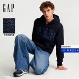盖璞（GAP）男女装春款LOGO仿羊羔绒宽松连帽衫卫衣美版789781 海军蓝 S 美码  M亚洲码175/92A
