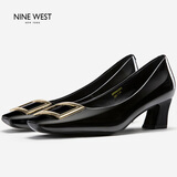 NINE WEST玖熙女鞋气质高跟皮鞋女士方头单鞋女七夕礼物 NH434045FK 黑色37