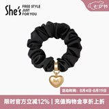 She's茜子发饰心形发圈大肠圈头花马尾皮筋扎头绳发绳头饰七夕节礼物 墨夜黑G0（配件升级款）