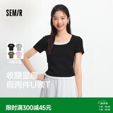 森马（Semir）短袖t恤女短款假两件百搭上衣25夏装显瘦U领套头衫109325100015