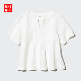 优衣库麻混纺半开领衬衫/短袖女装衬衣487477 01 乳白色 M