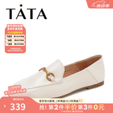 他她（TATA）方头乐福鞋女休闲平底一脚蹬小皮鞋女单鞋春秋款FLC22AM5 米色 40