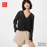 优衣库镂空V领针织开衫女装/毛衣毛衫外套485724 09 黑色 M