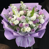 馨仪鲜花速递玫瑰百合鲜花送女友表白生日礼物全国同城配送 19朵紫玫瑰+6朵白百合混搭花束