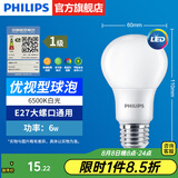 飞利浦（PHILIPS）LED灯泡节能灯超大球泡光源E27大螺口灯饰电灯泡替换白炽灯超亮 1级能效-优视型6W-6500K E27螺口