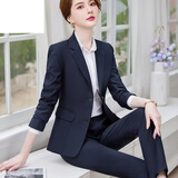 夏典素订女王（SE.PSTP）面试职业西装套装女工作服春秋气质西服正装外套2026新款 藏青色西服+西裤 XL 110-118
