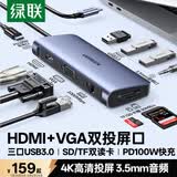 绿联Type-C扩展坞HDMI拓展坞VGA投屏网口转接分线器读卡器适用苹果16/17Mac华为笔记本电脑雷电4